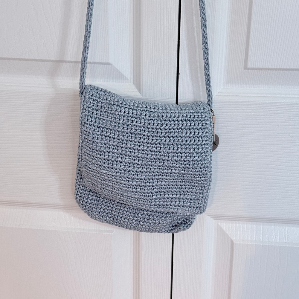 The Sak Crossbody Bag Women Small Blue Crochet Boho‎ Coastal Small Purse - Picture 2 of 6